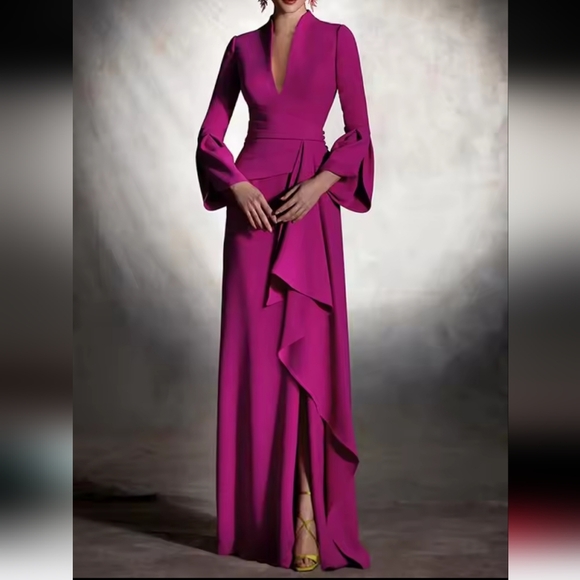 Dresses & Skirts - Women Dress Floor Length Elegant Evening Party Dresses for Ladies Deep V-neck